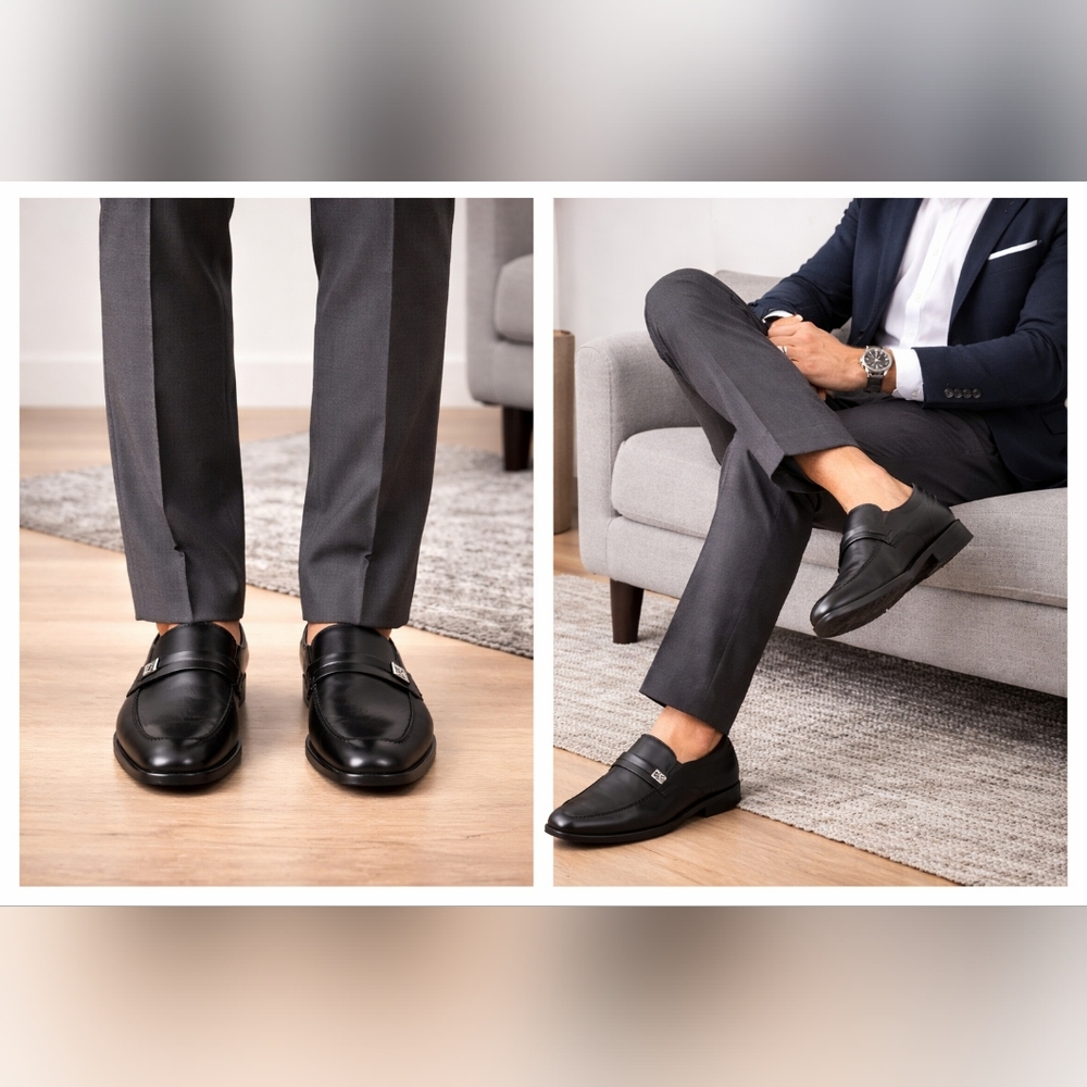 Calvin Klein Black Leather Slip-On Penny Loafers